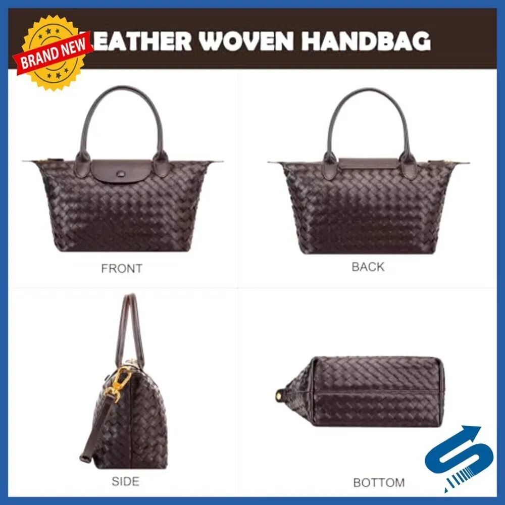 Vegan Leather Woven Tote Crossbody Bag Top Handle Shoulder Purse Chic